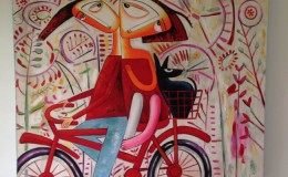 couple on a bike balinese art